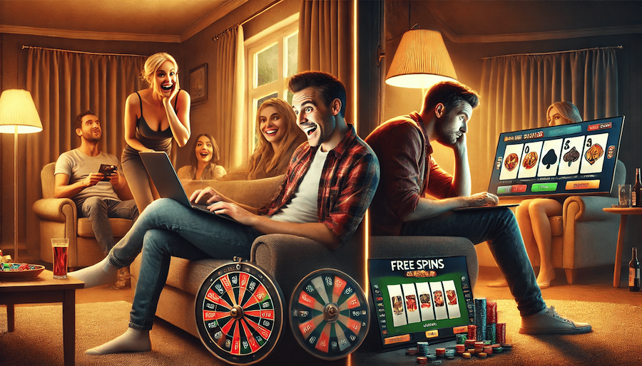 Comparativa entre dos actitudes en casinos online. Diversión relajada con bonos gratis y ansiedad por obtener beneficios económicOS
